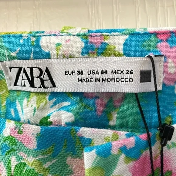 NWT Zara Floral Printed Linen Blend Trousers  Size 4 - Picture 3 of 10